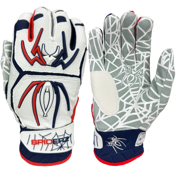 Spiderz HYBRID Batting Gloves - White/Red/Navy