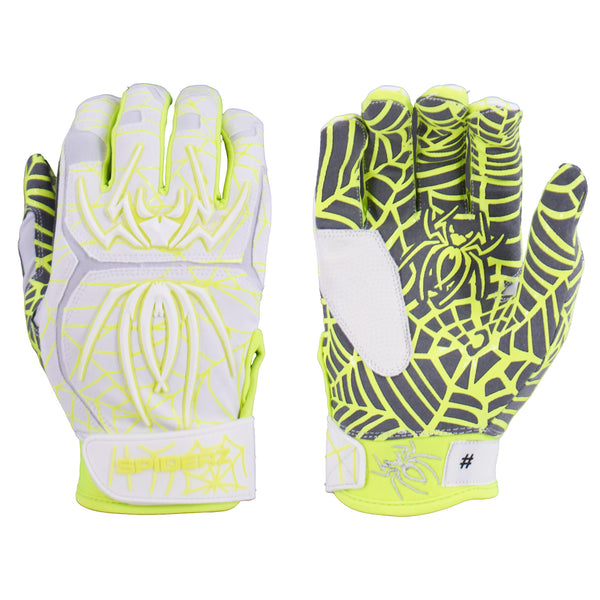Spiderz HYBRID Batting Gloves - White/Neon Yellow