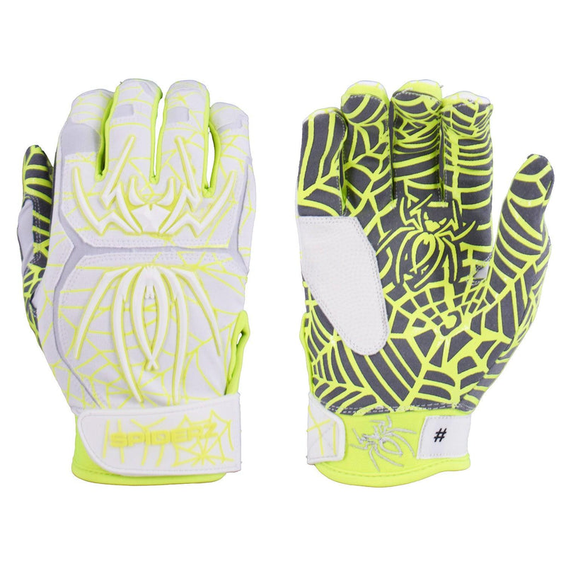 Spiderz HYBRID Batting Gloves - White/Neon Yellow - Smash It Sports