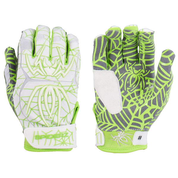 Spiderz HYBRID Batting Gloves - White/Neon Green - Smash It Sports
