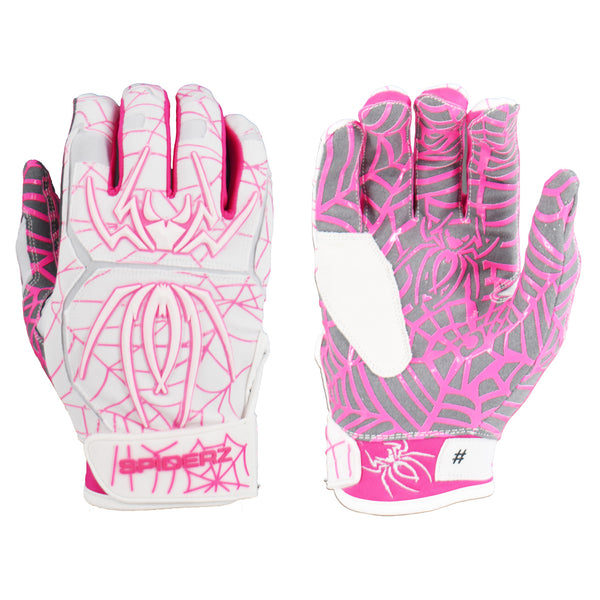 Spiderz HYBRID Batting Gloves - White/Pink - Smash It Sports