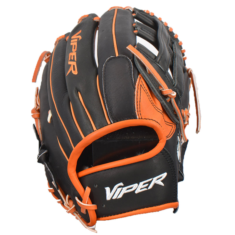 Viper Premium Leather Slowpitch Softball Fielding Glove Game Ready Edition - VIP-H-SL-BLK-OR-002 - Smash It Sports