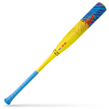 Colorful baseball bat with blue and yellow design on a white background