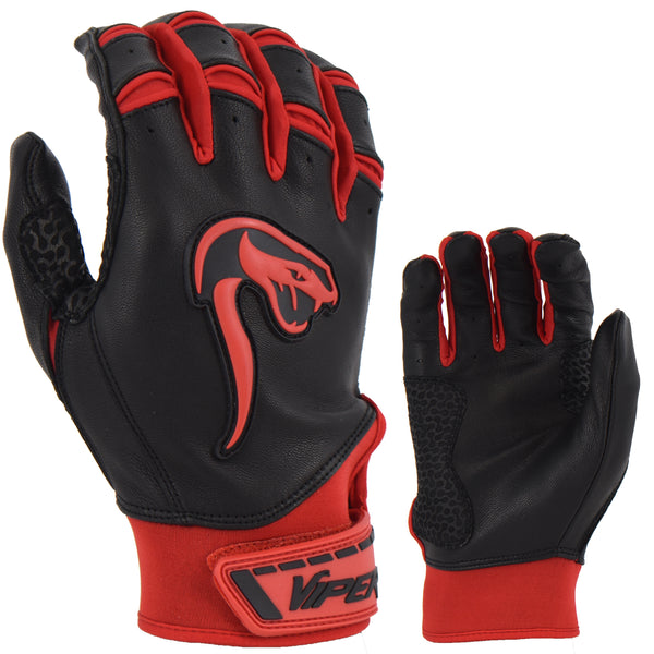 Viper Grindstone Short Cuff Batting Glove - Black/Red - Smash It Sports