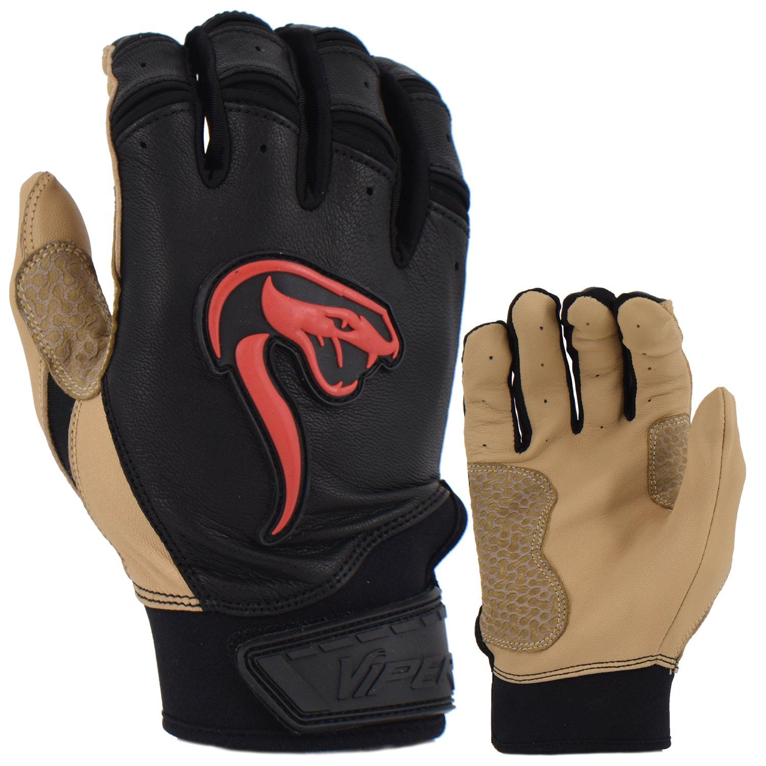 Viper Grindstone Short Cuff Batting Glove - Black/Tan/Red - Smash It Sports