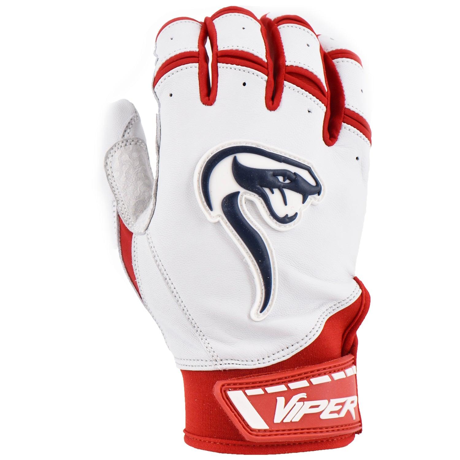 Viper Grindstone Short Cuff Batting Glove - White/Red/Navy - Smash It Sports