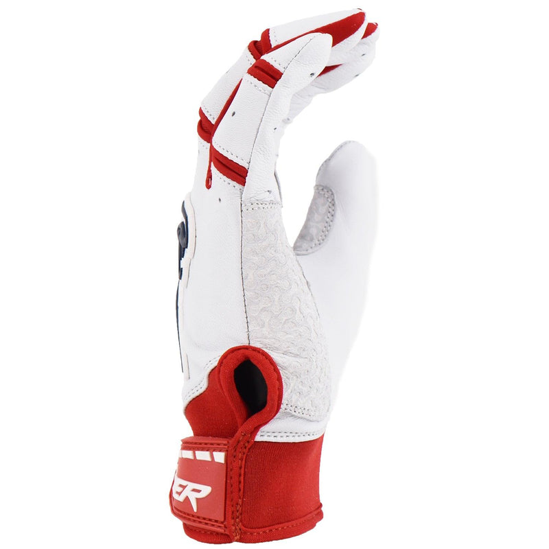 Viper Grindstone Short Cuff Batting Glove - White/Red/Navy - Smash It Sports
