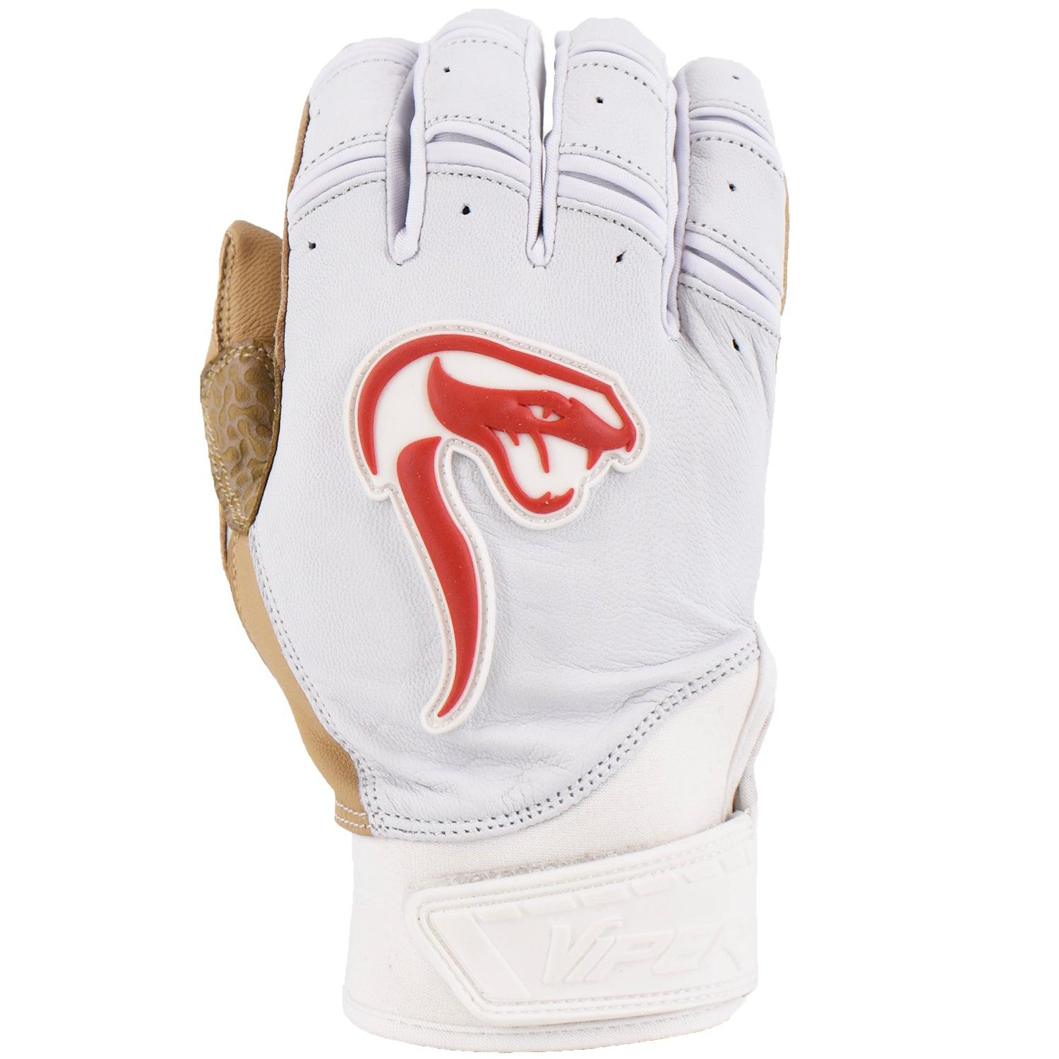 Viper Grindstone Short Cuff Batting Glove - White/Tan/Red - Smash It Sports