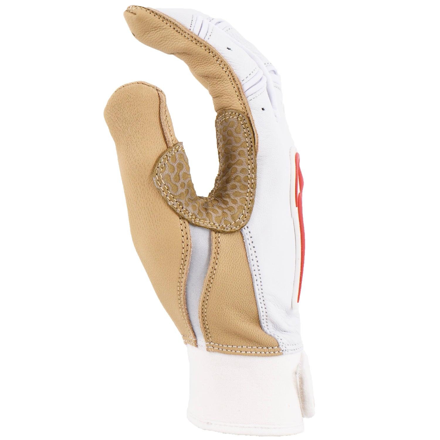 Viper Grindstone Short Cuff Batting Glove - White/Tan/Red - Smash It Sports