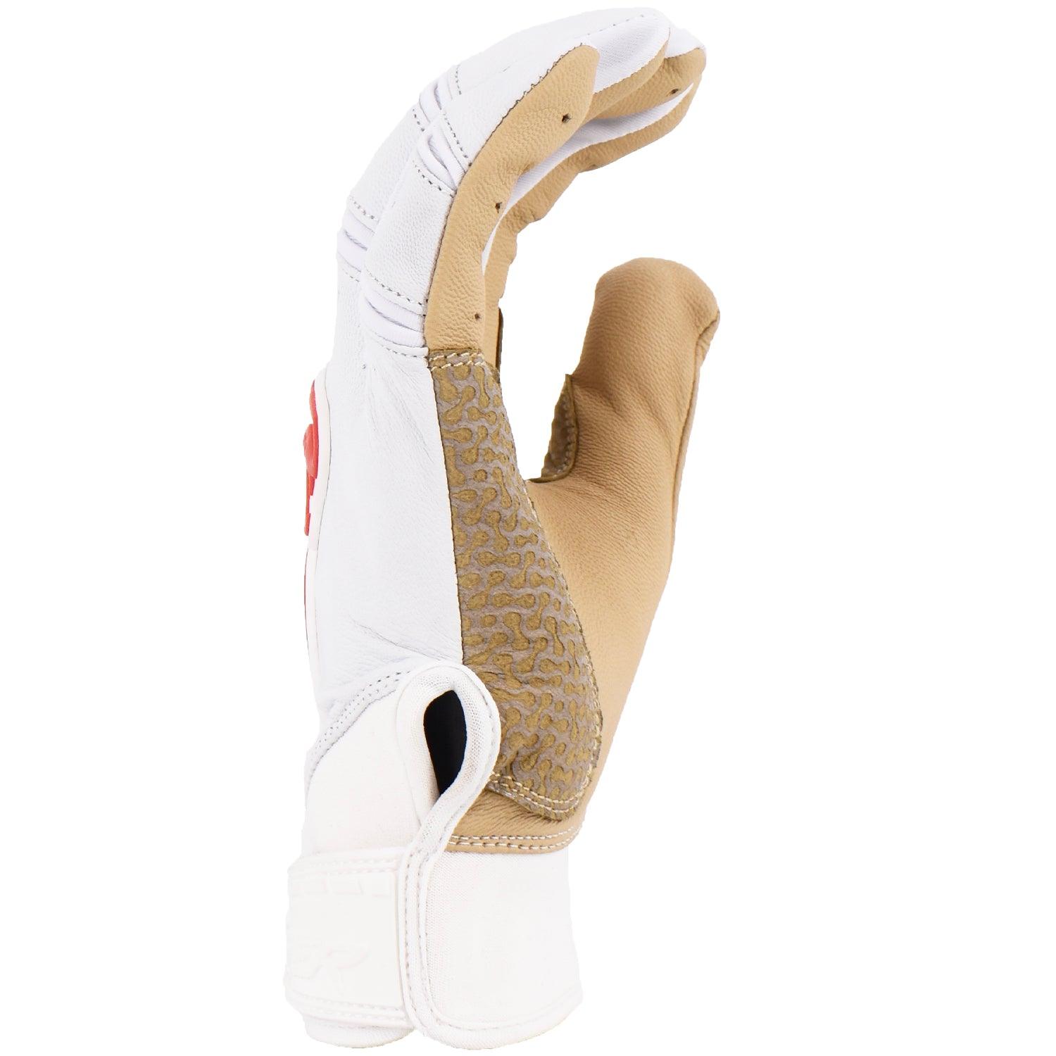 Viper Grindstone Short Cuff Batting Glove - White/Tan/Red - Smash It Sports