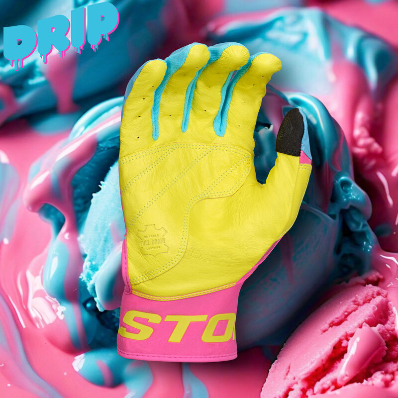 Easton Walk-Off Ethos Drip Baseball Batting Gloves - Columbia Blue/Pink