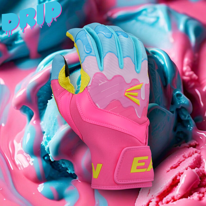 Easton Walk-Off Ethos Drip Baseball Batting Gloves - Columbia Blue/Pink