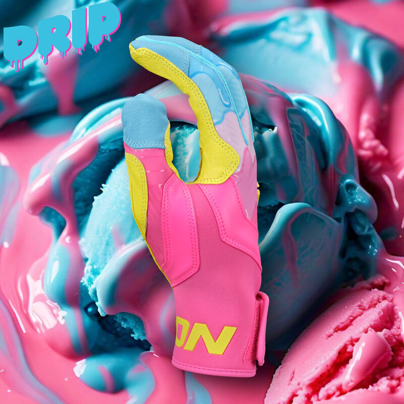 Easton Walk-Off Ethos Drip Baseball Batting Gloves - Columbia Blue/Pink