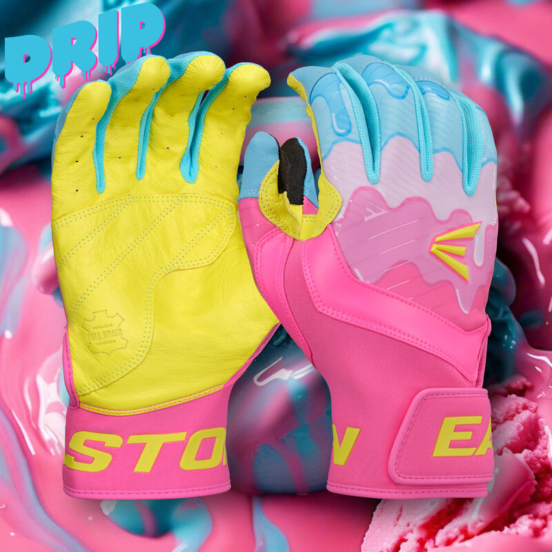 Easton Walk-Off Ethos Drip Baseball Batting Gloves - Columbia Blue/Pink