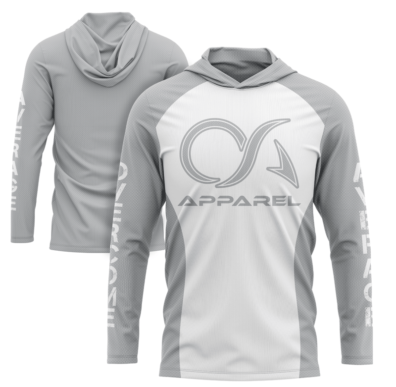 Overcome Average Hooded Long Sleeve Tee - White/Grey Carbon Fiber - Smash It Sports