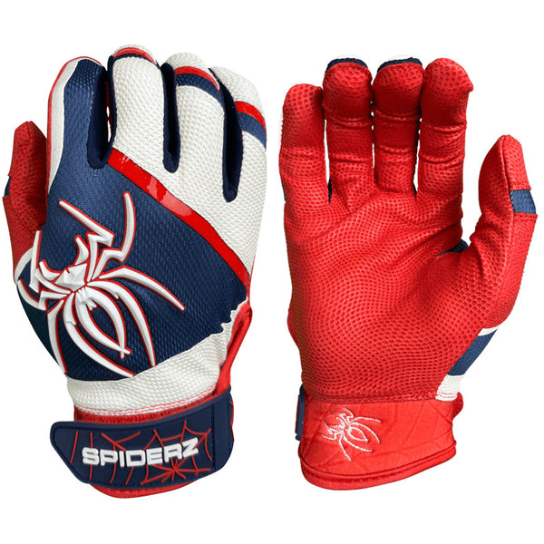 Spiderz PRO Batting Gloves - White/Red/Navy - Smash It Sports