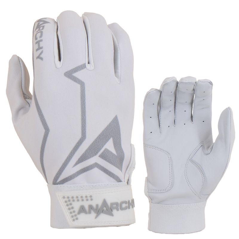 Anarchy Premium Batting Gloves- White/Grey (New Logo)