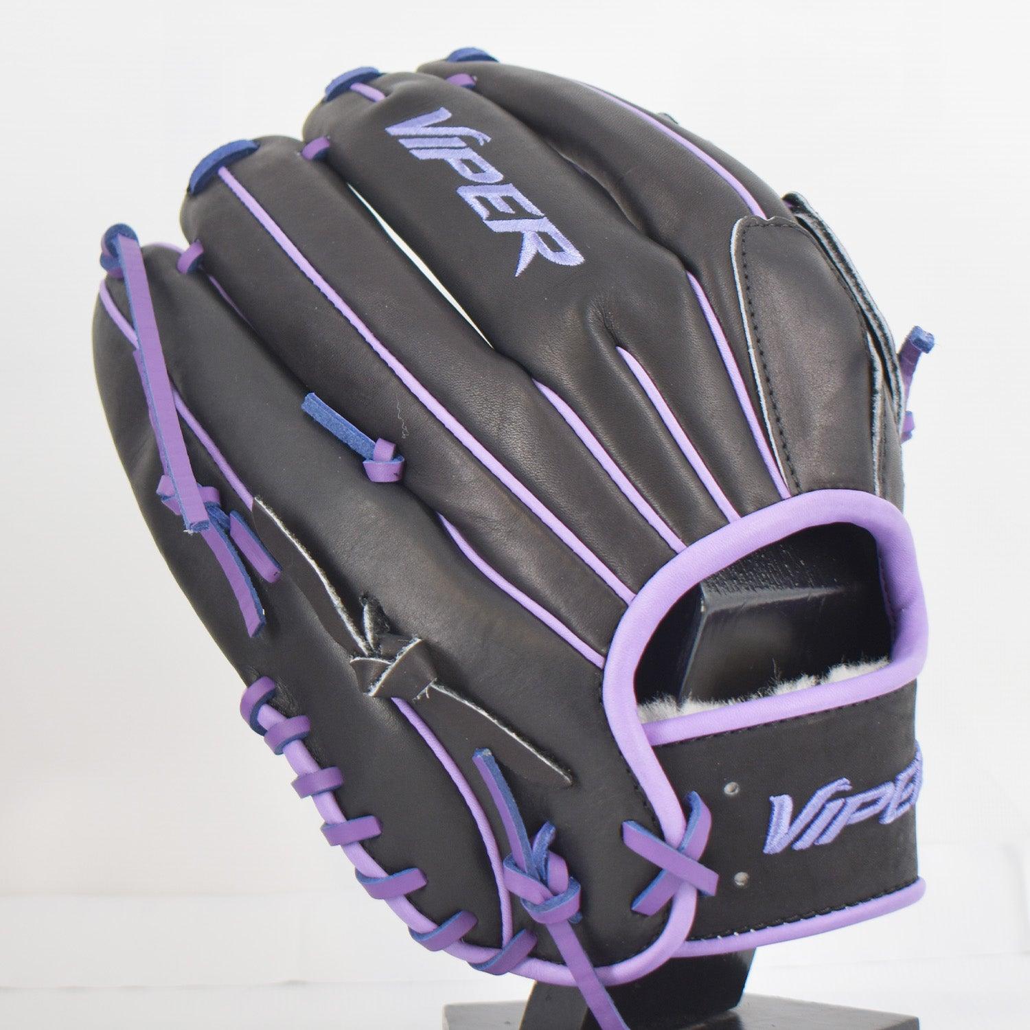 Viper Japanese Kip Leather Slowpitch Softball Fielding Glove Black/Purple Pancreatic Cancer Awareness - Smash It Sports