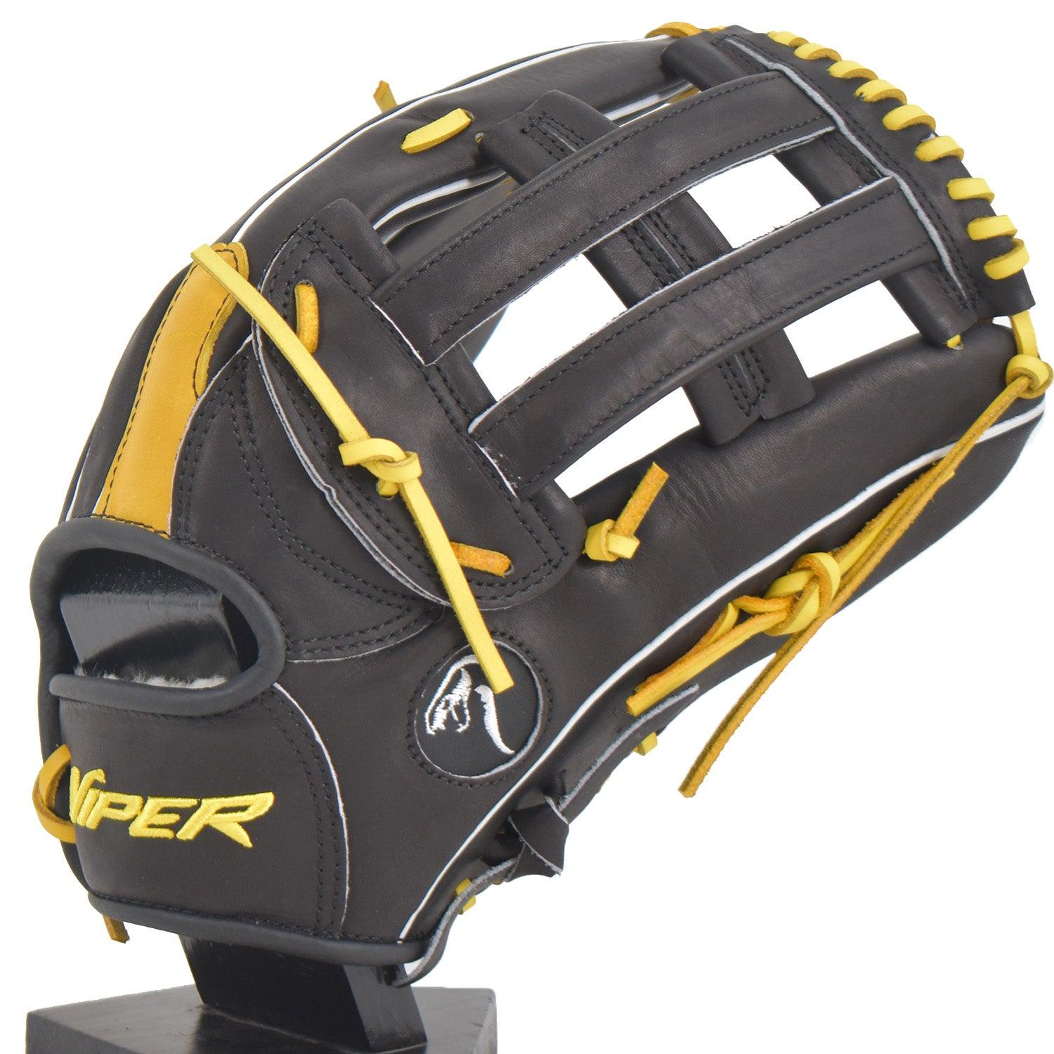 Viper Japanese Kip Leather Slowpitch Softball Fielding Glove Black/Yellow - Smash It Sports