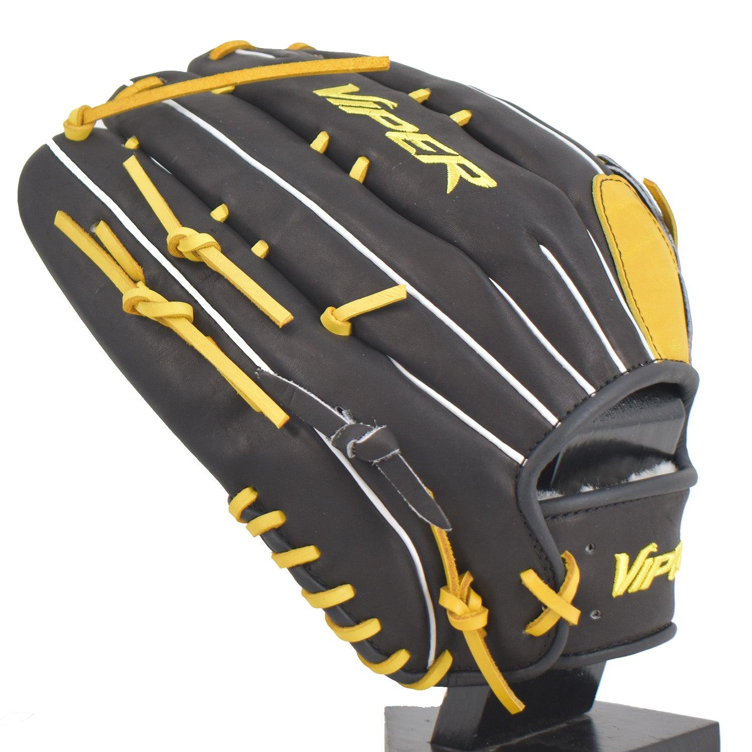 Viper Japanese Kip Leather Slowpitch Softball Fielding Glove Black/Yellow - Smash It Sports