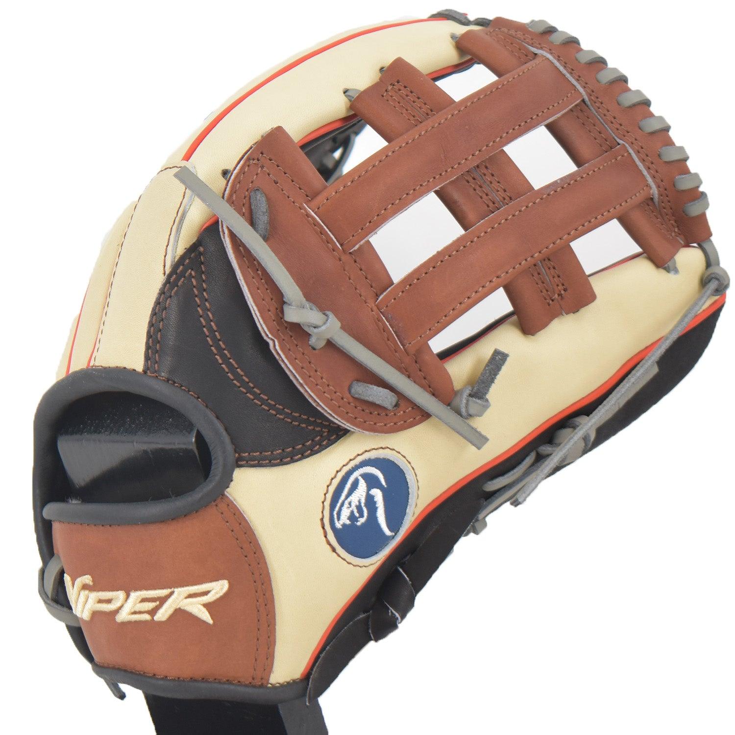 Viper Japanese Kip Leather Slowpitch Softball Fielding Glove Carmel Black Tan - Smash It Sports