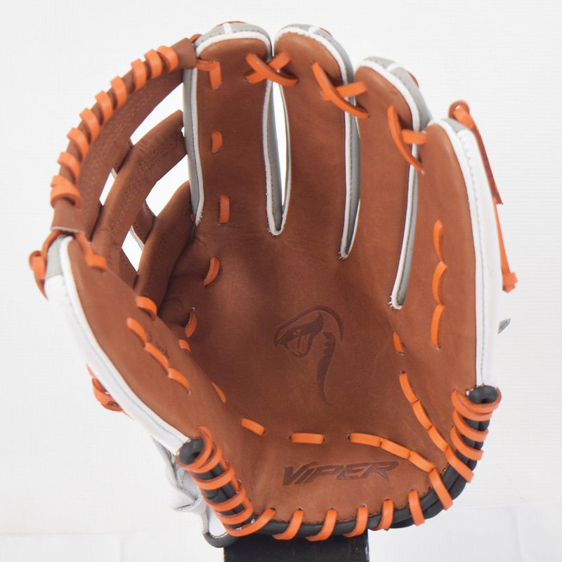 Viper Japanese Kip Leather Slowpitch Softball Fielding Glove Carmel/Grey/White/Orange - Smash It Sports