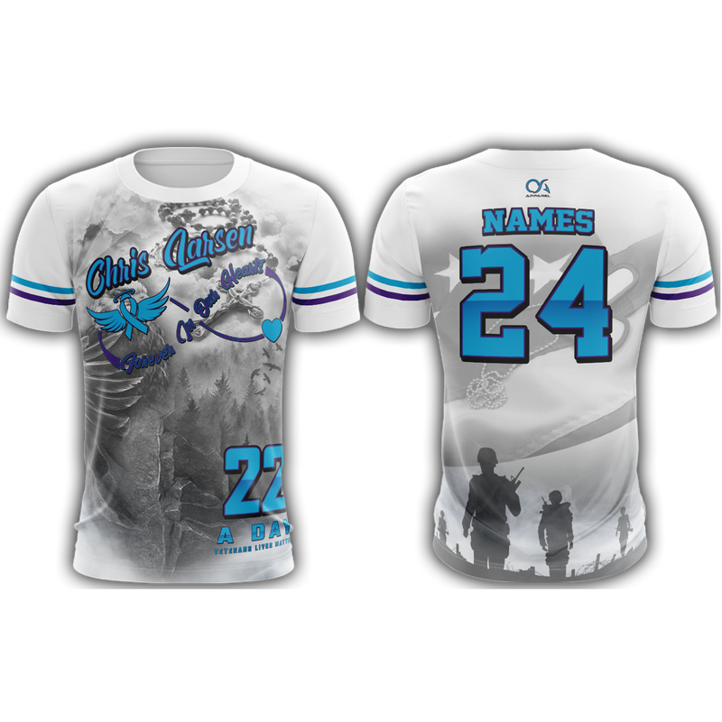 22 a Day Veterans Lives Matter Chris Larsen Short Sleeve Shirt (Customized Buy-In) - Smash It Sports