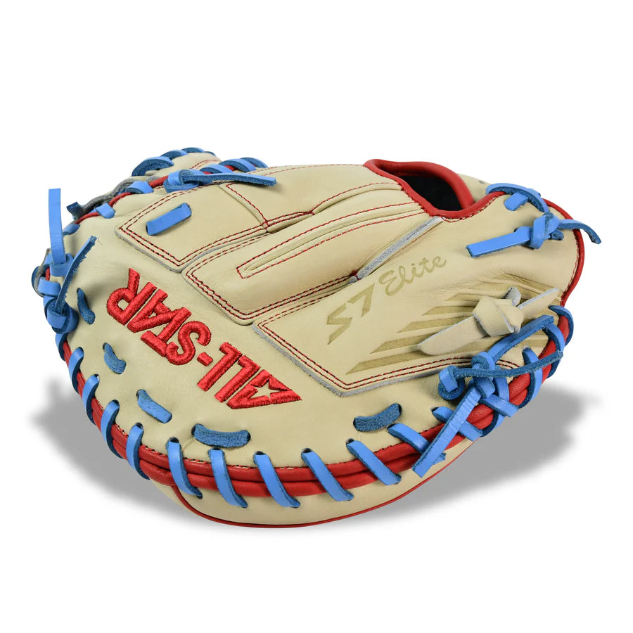 All-Star S7-Elite Pro Travel Fit Catchers Mitt/Glove - Tan/Red/Sky Blue