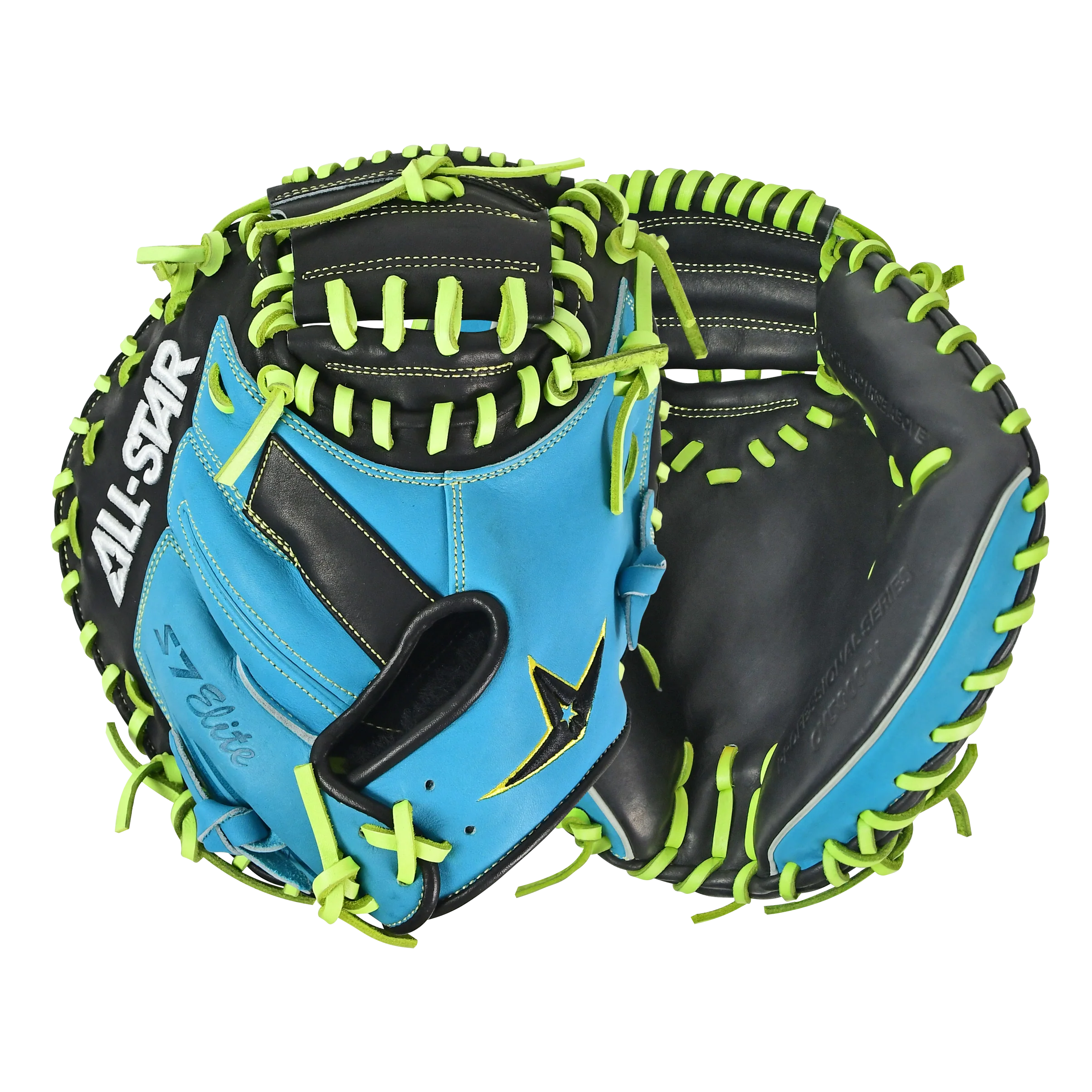 All-Star S7-Elite Pro Travel Fit Catchers Mitt/Glove - Sky Blue/Black/Yellow