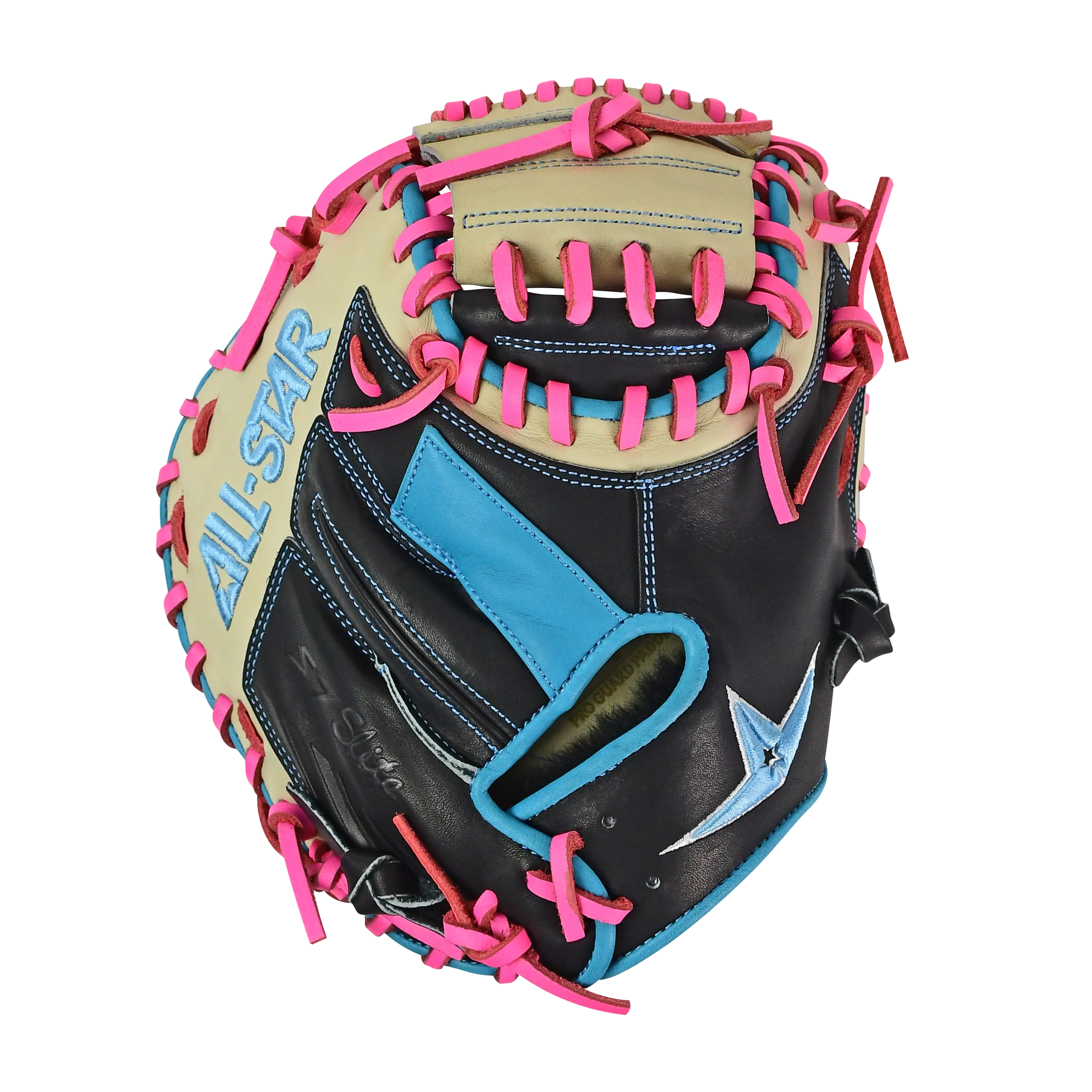 All-Star S7-Elite Pro Travel Fit Catchers Mitt/Glove - Black/Tan/Sky Blue/Pink
