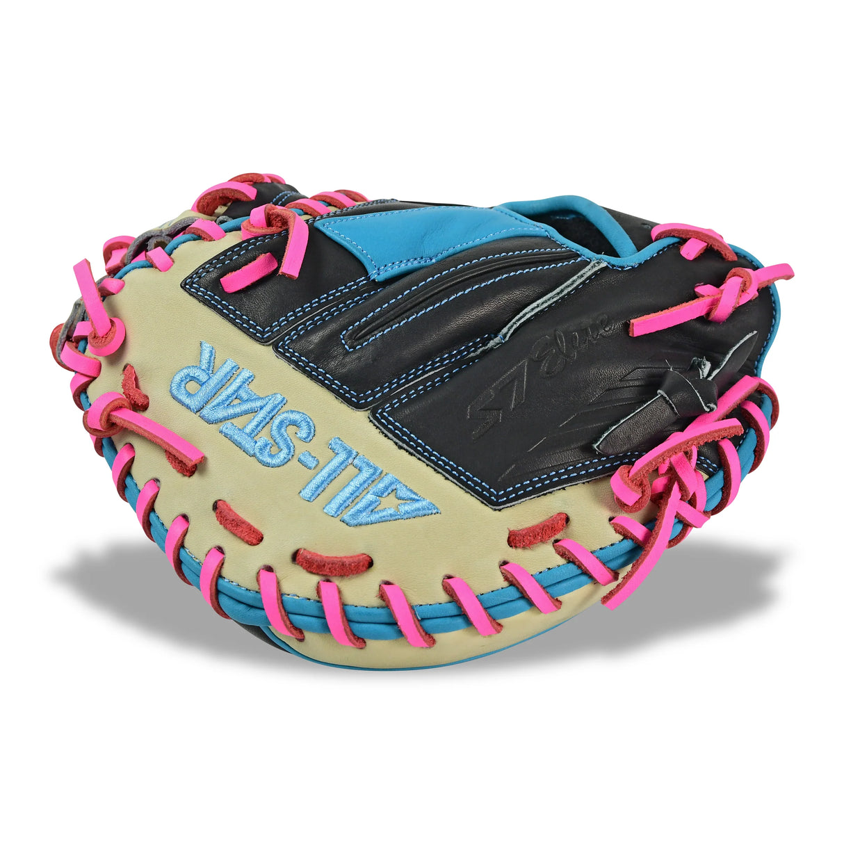 All-Star S7-Elite Pro Travel Fit Catchers Mitt/Glove - Black/Tan/Sky Blue/Pink