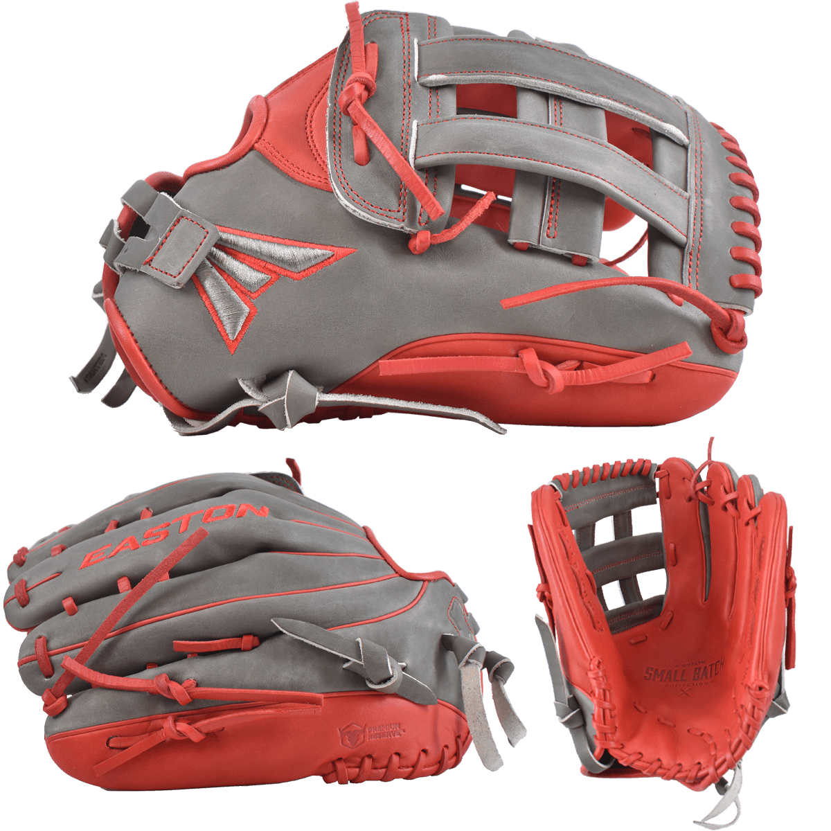 Easton Small Batch No. 72 LHT Slowpitch Softball Glove - Grey/Red - Smash It Sports