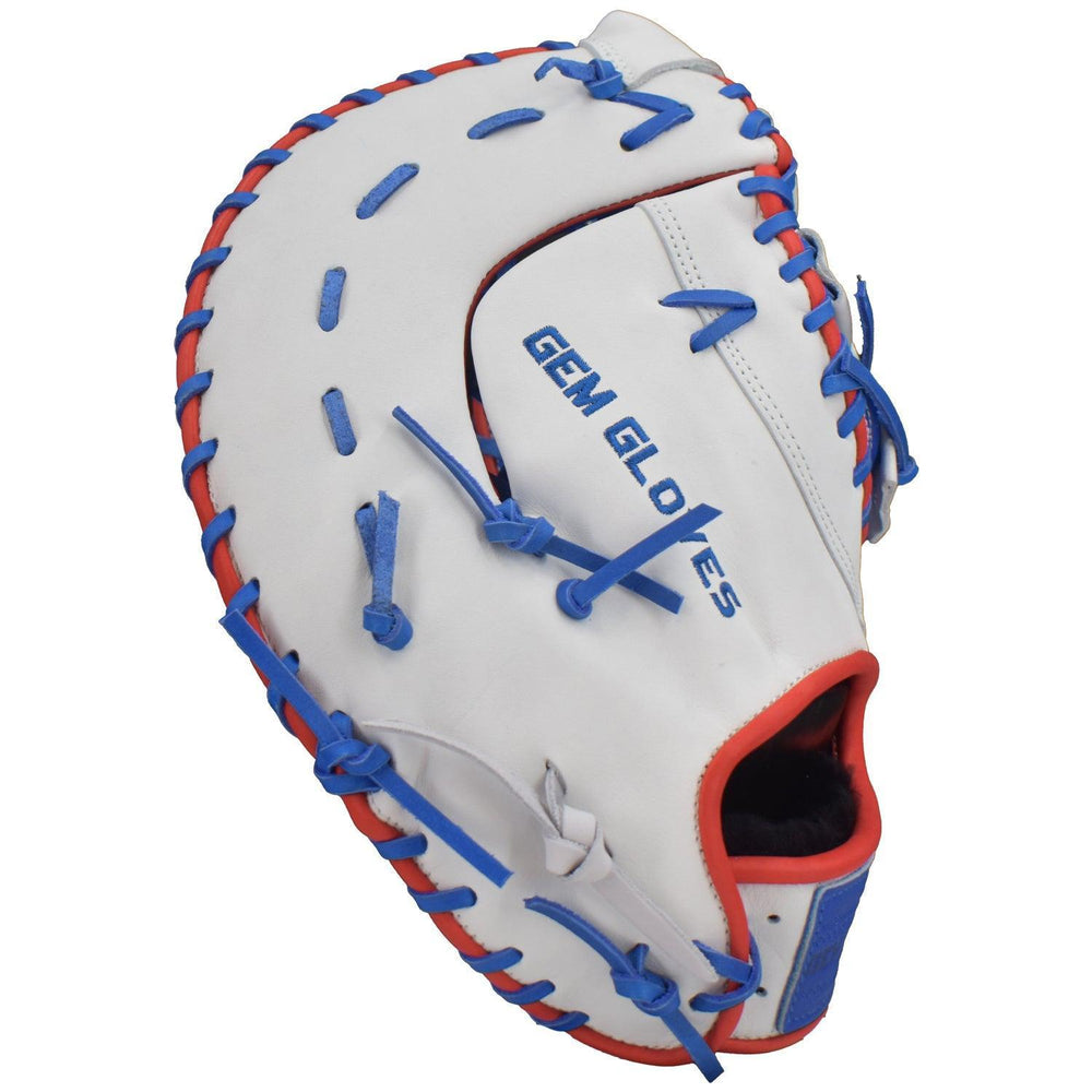 First Base Gglove Gem Gloves Softball First Base Mitt/Glove - GEM019 (White/Royal/Red ...