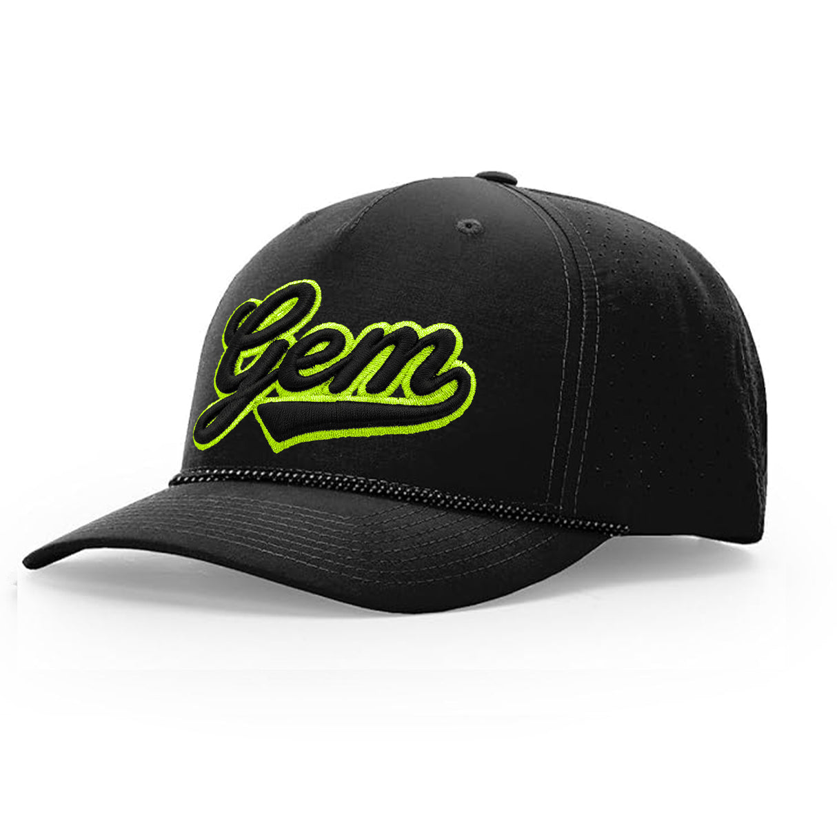 Gem Gloves Performance Rope Snapback Hat - Black/Volt Script