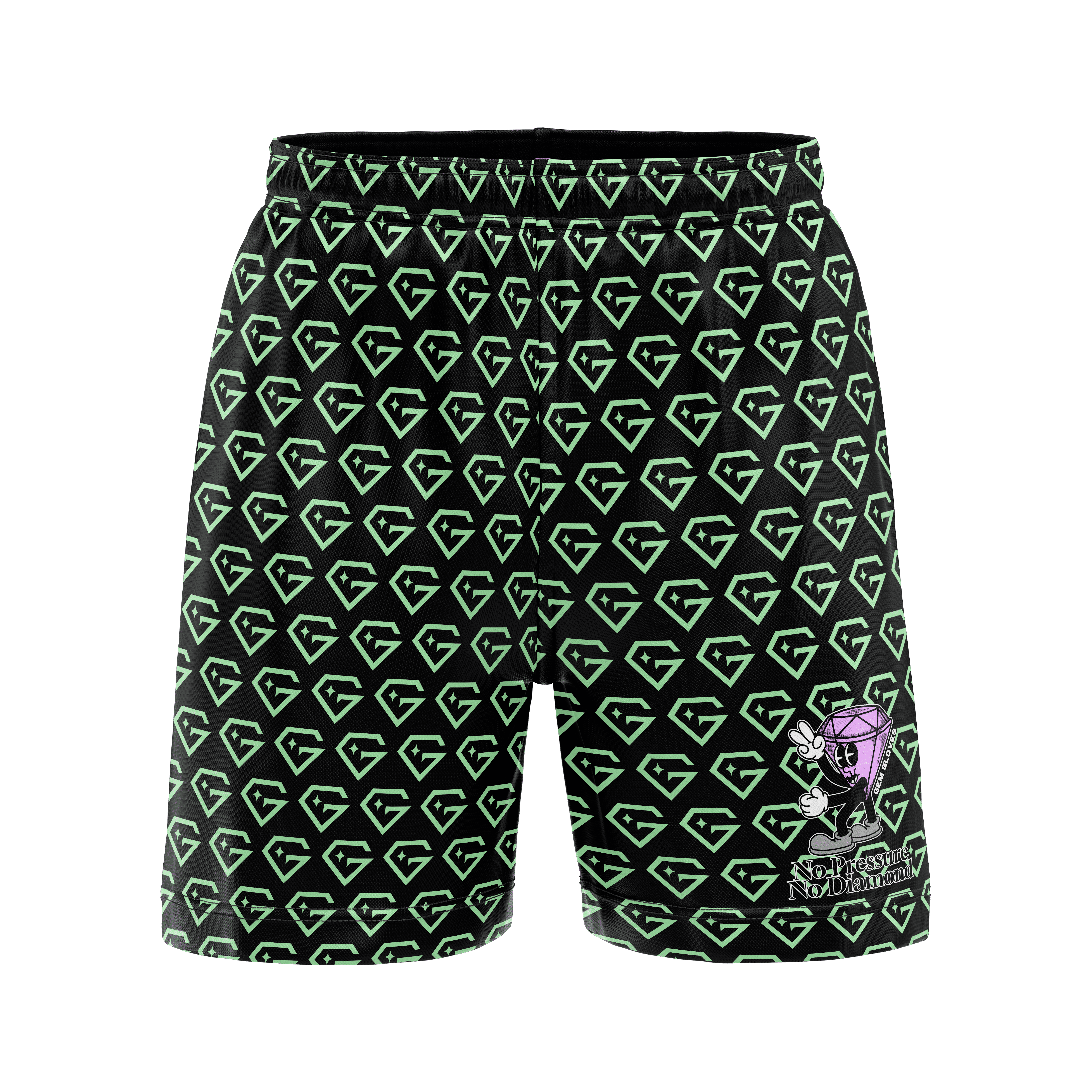Gem Gloves Mesh Shorts - No Pressure No Diamonds - Black/Mint