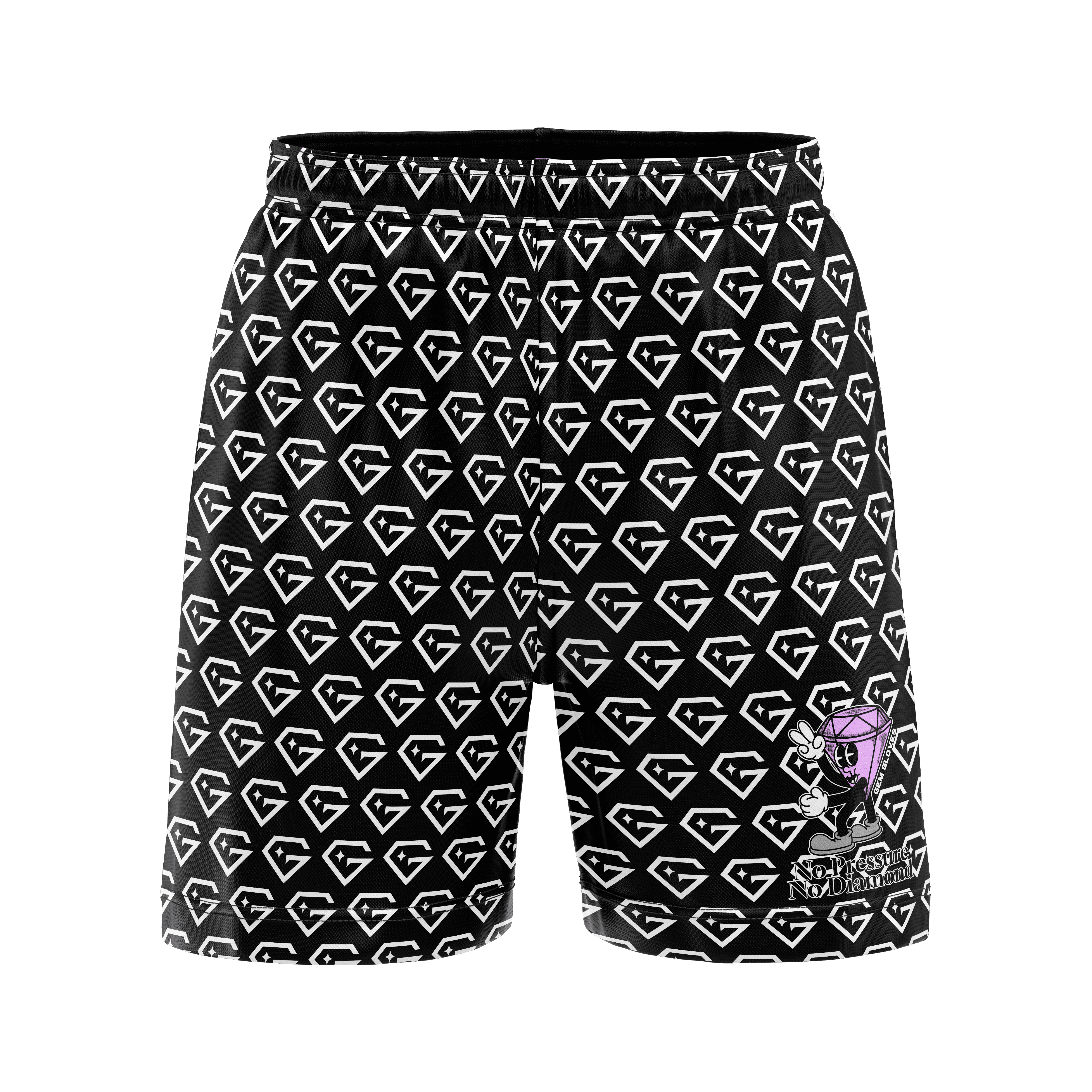Gem Gloves Mesh Shorts - No Pressure No Diamonds - Black/White