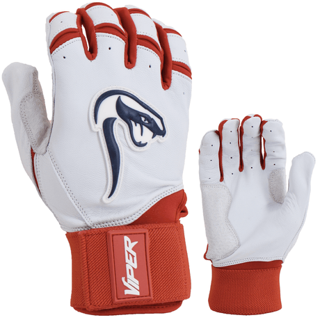 Grindstone Long Cuff Batting Glove - White/Red/Navy - Smash It Sports