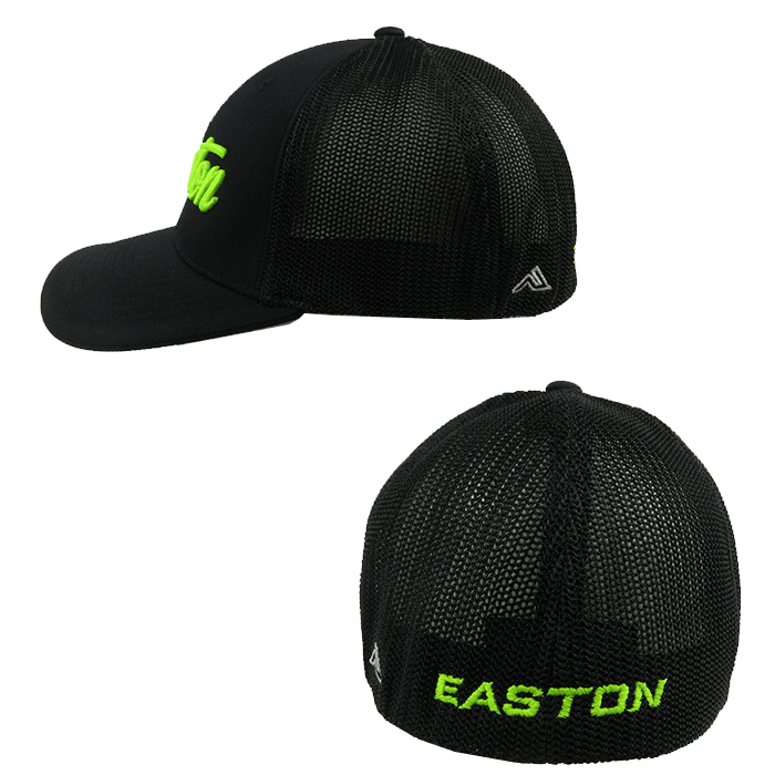 Easton Hat by Pacific (404M) All Black/Volt Script - Smash It Sports
