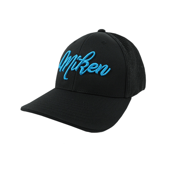 Miken Hat by Pacific (404M) All Black/Electric Blue Script - Smash It Sports