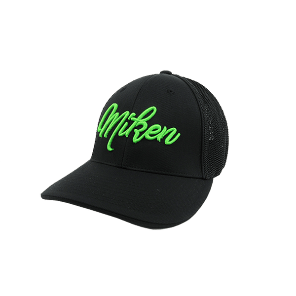 Miken Hat by Pacific (404M) All Black/Neon Green Script - Smash It Sports
