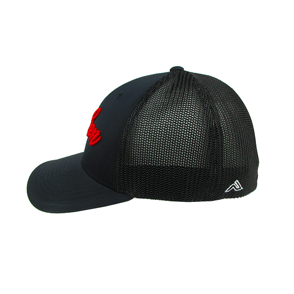 Miken Hat by Pacific (404M) ALL BLACK/ RED SCRIPT - Smash It Sports