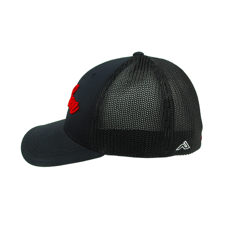 Miken Hat by Pacific (404M) ALL BLACK/ RED SCRIPT - Smash It Sports