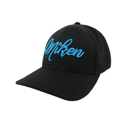 Miken Hat by Pacific (404M) All Black/Electric Blue Script - Smash It Sports