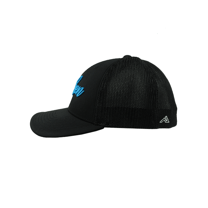 Miken Hat by Pacific (404M) All Black/Electric Blue Script - Smash It Sports