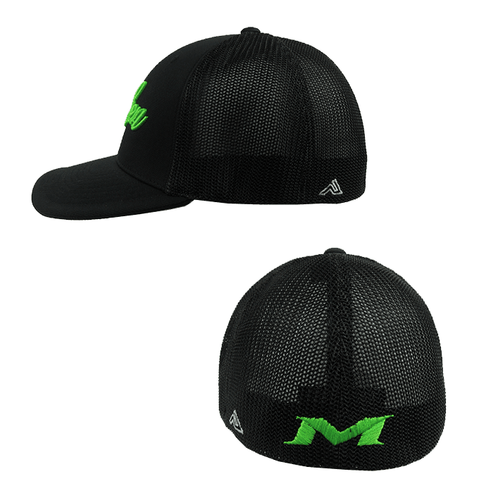 Miken Hat by Pacific (404M) All Black/Neon Green Script - Smash It Sports