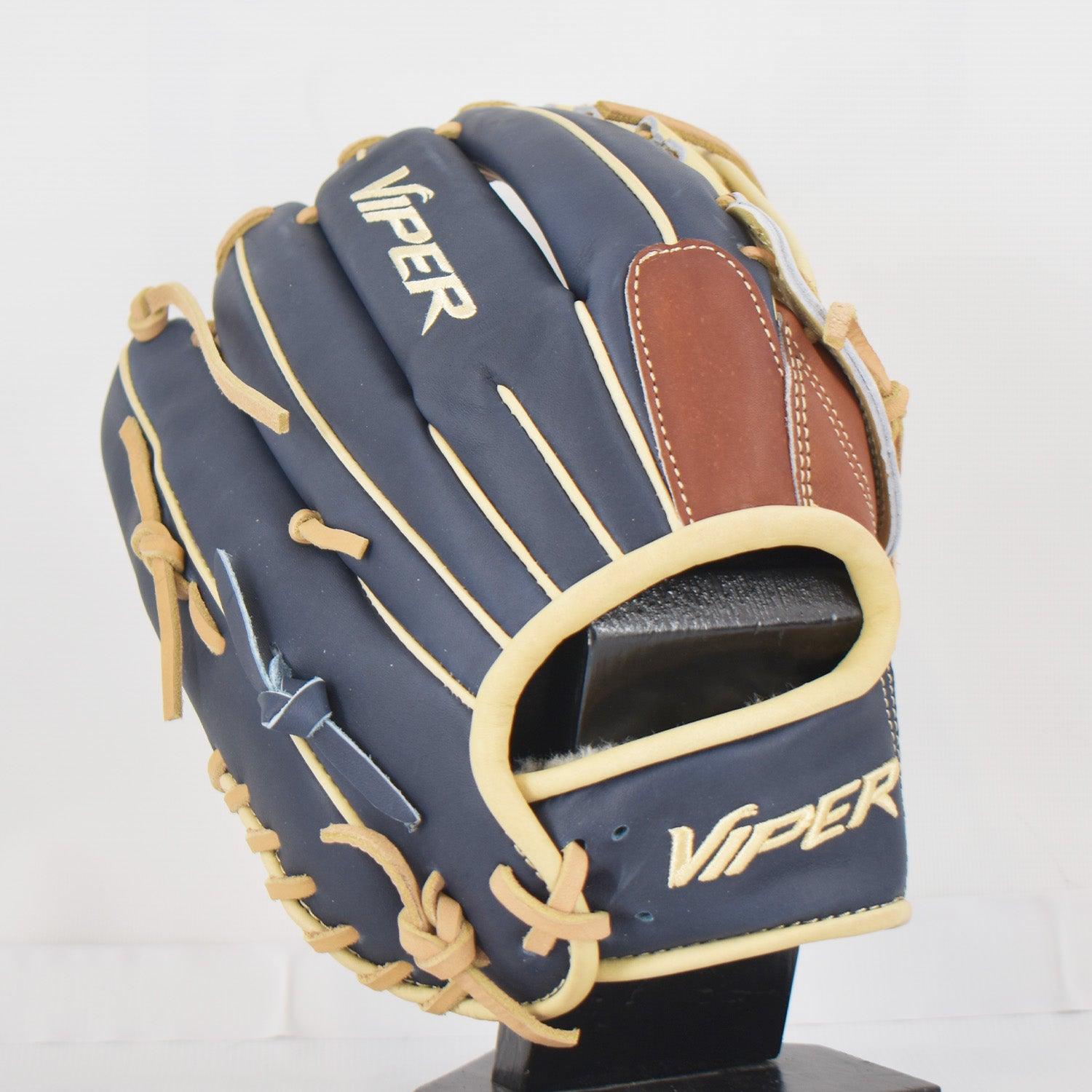Viper Japanese Kip Leather Slowpitch Softball Fielding Glove Navy/Tan/Carmel - Smash It Sports
