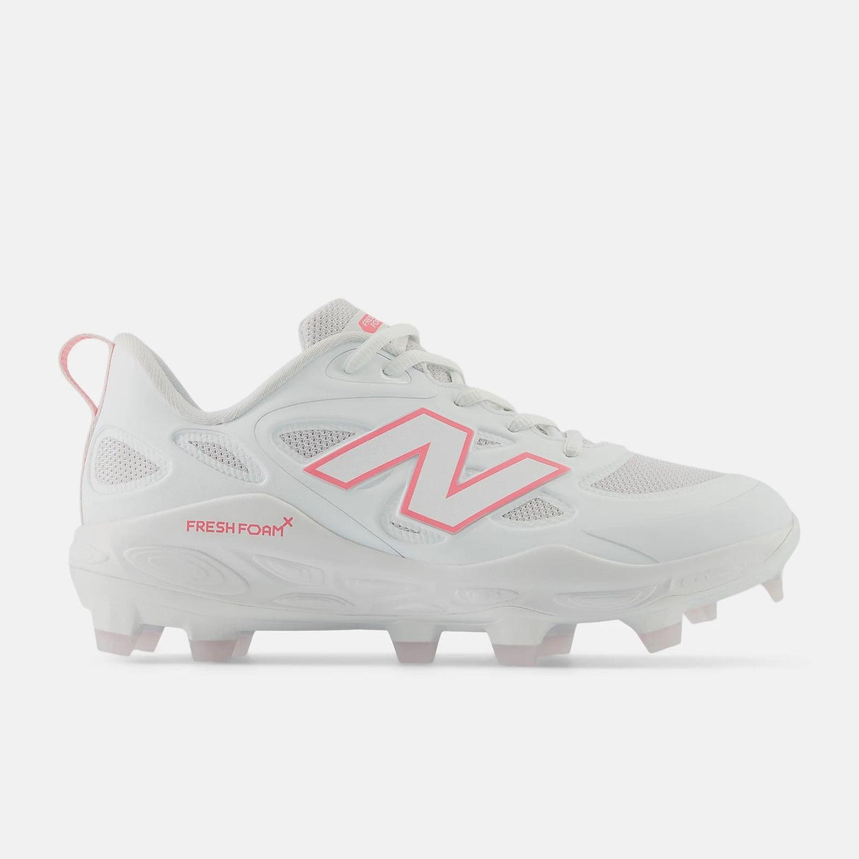New Balance Women's Fresh Foam X Velo v4 Molded Softball Cleats - White with Ultra Pink SPVELOM4 - Smash It Sports