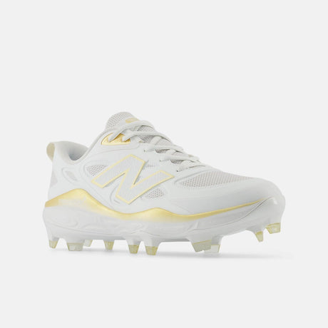 New Balance Women's Fresh Foam X Velo v4 Molded Softball Cleats - White/Gold SPVELOC4 - Smash It Sports