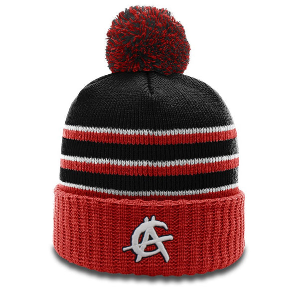 Anarchy Retro Logo Beanie #134 with Pom (Black/Red/White)