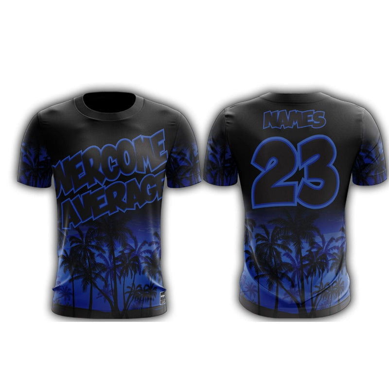 Overcome Average Palm Trees Short Sleeve Shirt - Black/Blue (Customized Buy-In) - Smash It Sports